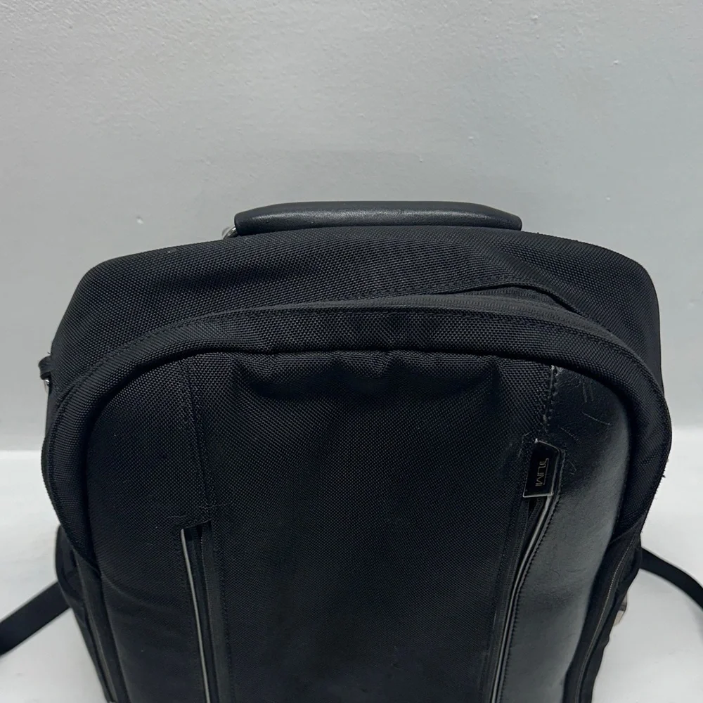 Tumi Arrive Logan Laptop Backpack Zip Rusksack Travel Bag Leather Nylon Black